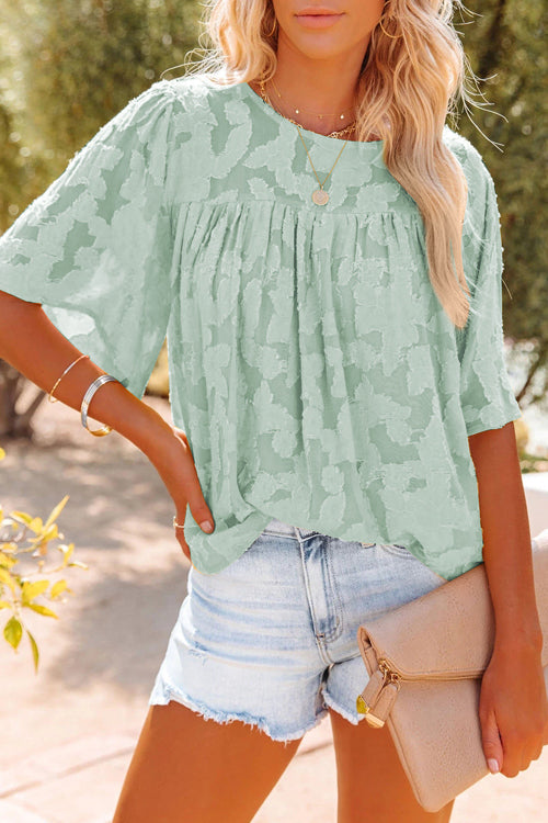 Mind On Golden Glow Floral Jacquard Short Sleeve Top