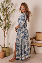 Mykonos Mood V-Neck Printed Maxi Dress