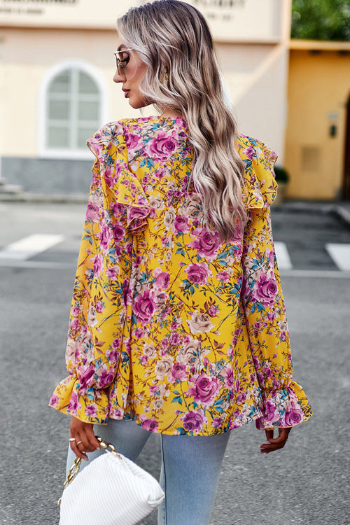 By The Garden Floral Print Long Sleeve Smocked Top