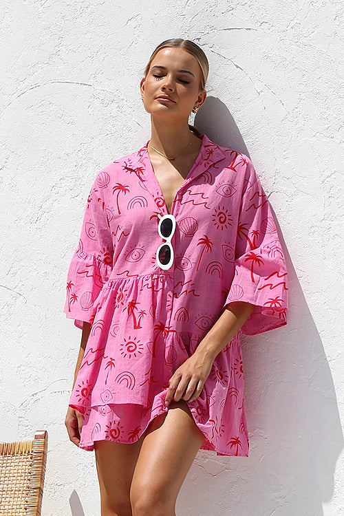 Open Your Heart Cotton Print A-Line Mini Dress