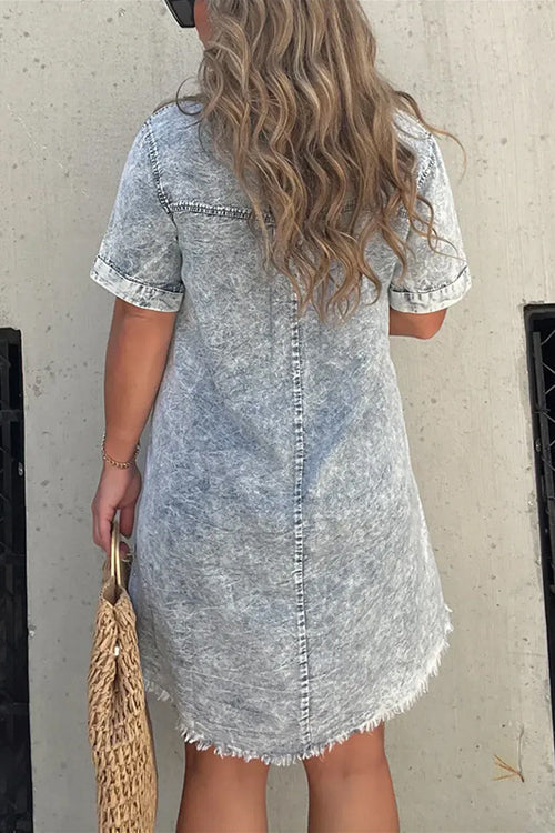 Festival Mood Light Wash Short Sleeve Denim Dress