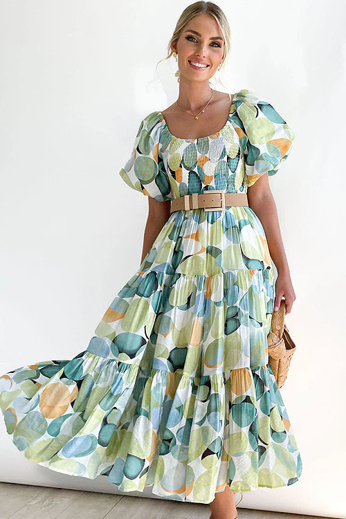 Beloved Daylily Floral Print Off Shoulder Smocked Maxi Dress
