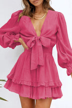 Show Your Style Ruffled Bowknot Mini Dress - 9 Colors