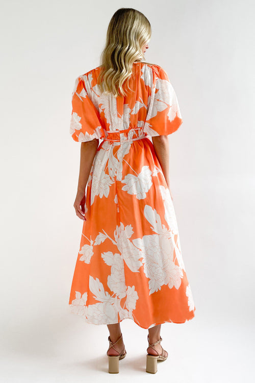Real Affection Print Puff Sleeve Maxi Dress