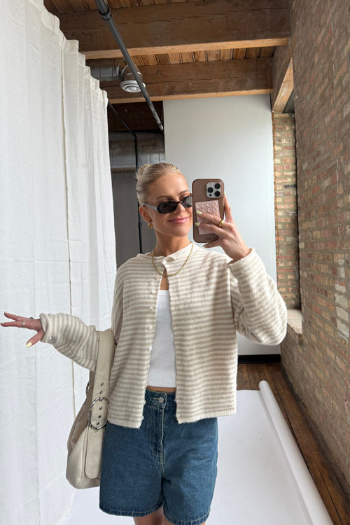 Attractively Cozy Soft Striped Knit Cardigan