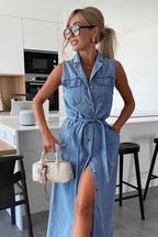 Purely Charmed Button Down Sleeveless Midi Dress