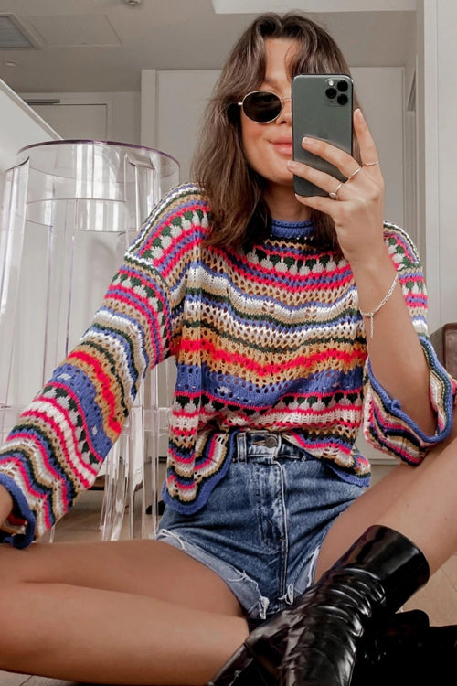 Let's Get Away Colorful Stripe Knit Sweater