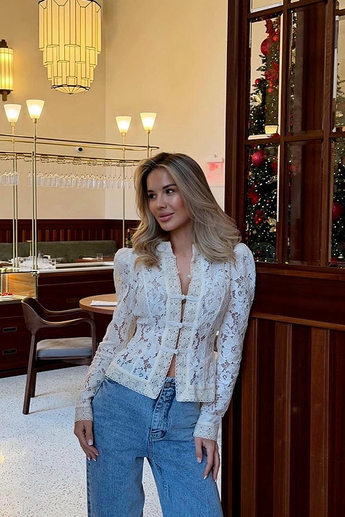 Celita Sheer Eyelash Lace Long Sleeve Top