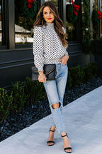 Delightful Spot Dotted Up Pleated Long Sleeve Top