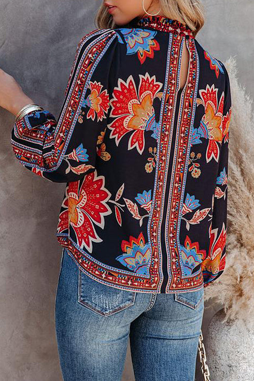 Affection Always Print Smocked Long Sleeve Top