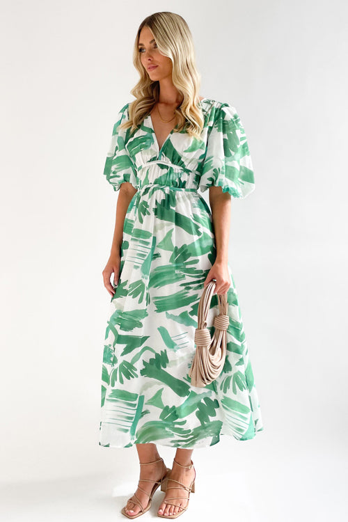 Real Affection Print Puff Sleeve Maxi Dress