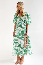 Real Affection Print Puff Sleeve Maxi Dress