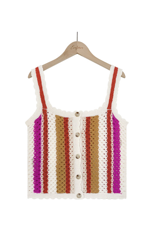 Waiting For Affection Colorful Stripe Crochet Knit Top