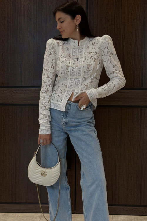 Celita Sheer Eyelash Lace Long Sleeve Top