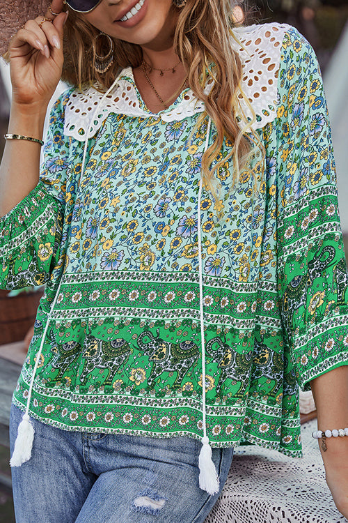 Summer Escape Lace Boho Print Top
