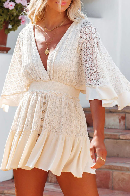 Enchanted Date Lace V-Neck Mini Dress - 7 Colors