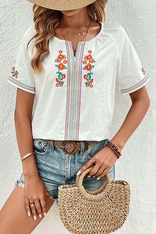 In The Moment Floral Embroidery Short Sleeve Top