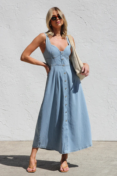 Didi Corset Bodice Denim Midi Dress
