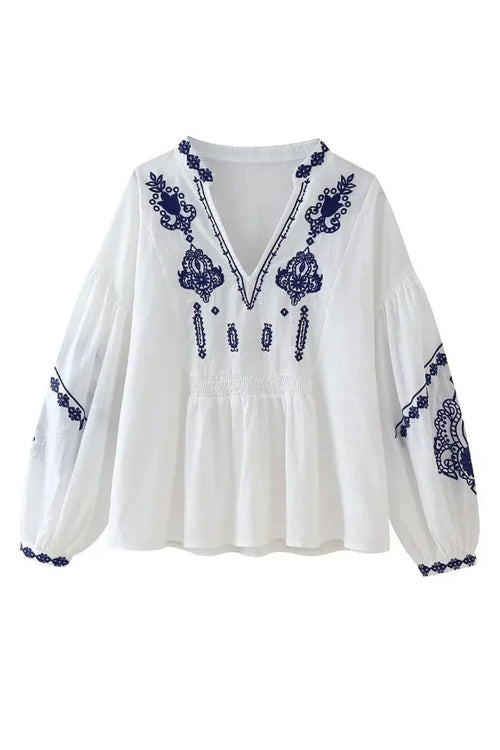 Midnight Love Story Embroidery Long Sleeve Top