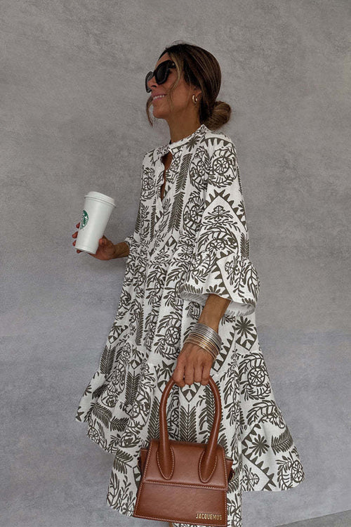 Admirably Polished Print Long Sleeve Mini Dress