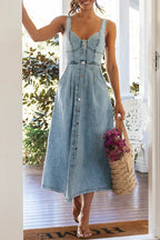 Delightful Charmer Button Down Sleeveless Midi Dress