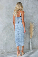 Free-Spirited Style Denim Bodycon Midi Dress