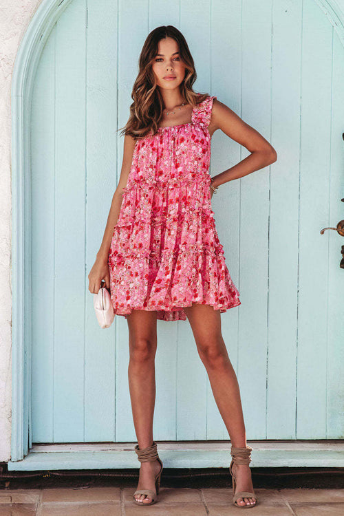 Completely In Affection Pink Floral Print Mini Dress