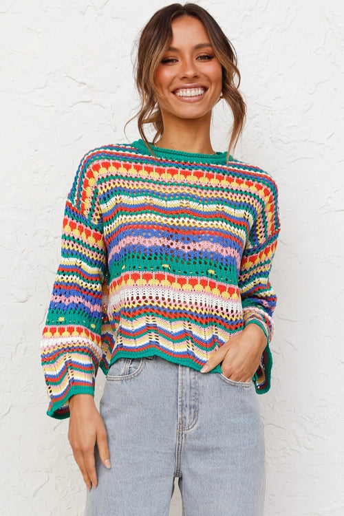 Let's Get Away Colorful Stripe Knit Sweater