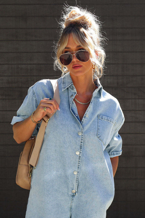 Festival Mood Light Wash Short Sleeve Denim Romper