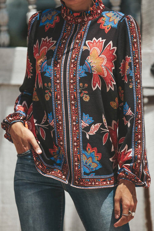 Affection Always Print Smocked Long Sleeve Top