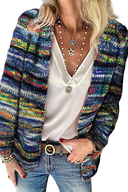 Seasonally Polished Multi Color Stripe Knit Cardigan