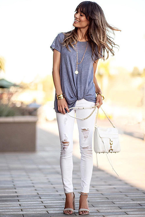 Everyday Essential Pure Color Knotted Tee