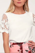 Try To Keep Up Lace Embroidered Short Sleeve Top