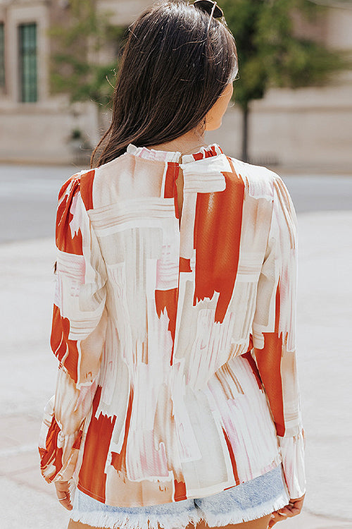 Move To Affection Print Long Sleeve Smocked Top