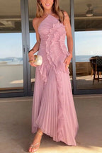 Blissful Hues Halter Neck Pleated Maxi Dress