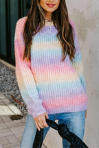 Feminine Spirit Rainbow Striped Knit Sweater