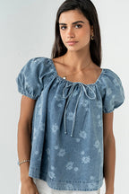 Endlessly Assured Short Sleeve Print Denim Top