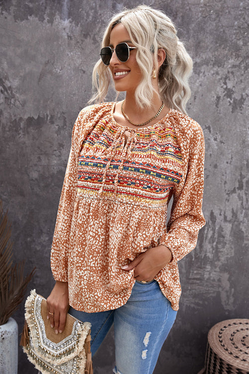 Charming Wishes Boho Print Long Sleeve Top