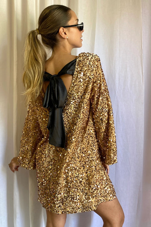 Glow For Tonight Sequin Tie-Back Mini Dress