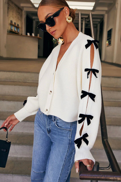 Comfort Ahead Bow Embellished Knit Cardigan