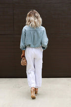 Endlessly Assured Denim Cropped Long Sleeve Top