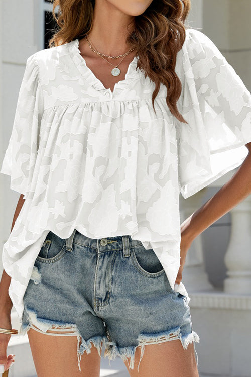 A Chance For Affection Floral Jacquard Short Sleeve Top - 7 Colors