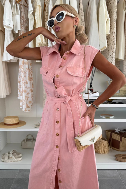 Own The Trend Denim Sleeveless Midi Dress