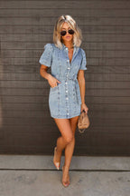 My Beloved Day Down Denim Mini Dress