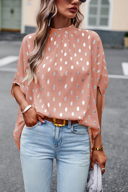 Promises Kept Dotted Short Sleeve Cape Top