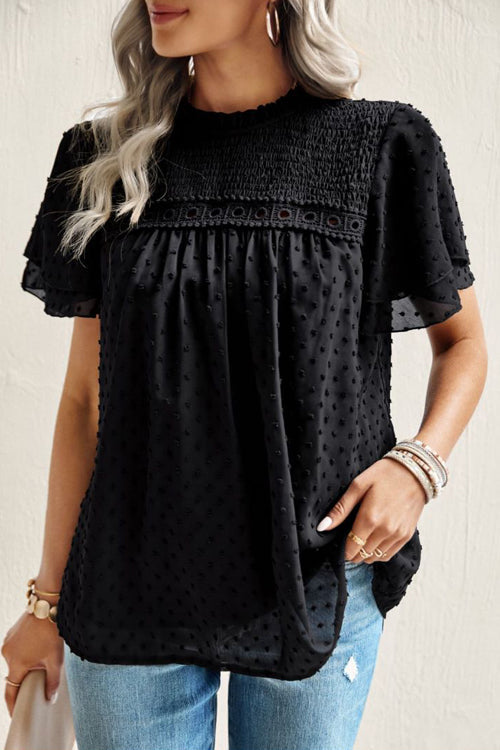 Delightful One Swiss Dot Lace Short Sleeve Top