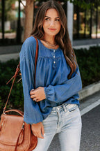 Worth The Time Denim Long Sleeve Top