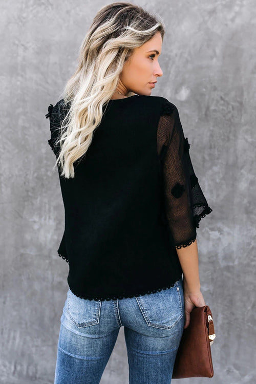 Delightful Time Swiss Dot Half Sleeve Top
