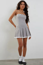 So Much Affection Lace Denim Sleeveless Mini Dress