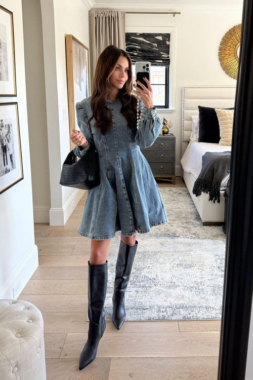 Delightful Looking Flare Denim Mini Dress